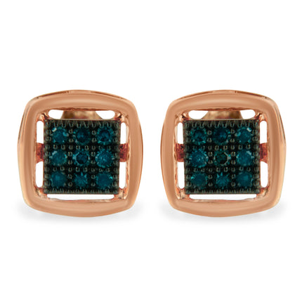 Rose Plated Sterling Silver Rose Cut Treated Diamond Stud Earring (0.25 cttw, Blue Color, I2-I3 Clarity)
