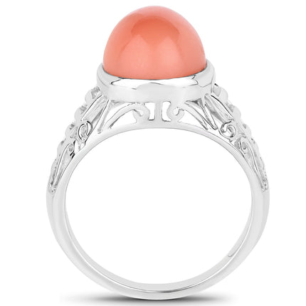 6.00 Carat Genuine Peach Moonstone .925 Sterling Silver Ring