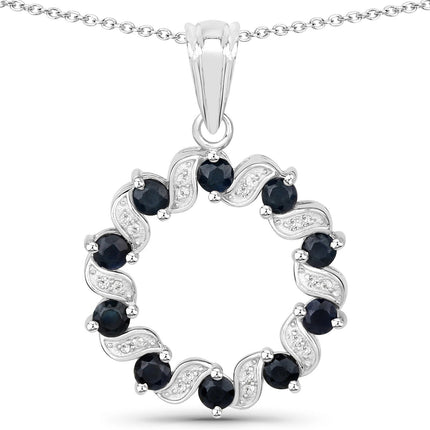 1.30 Carat Genuine Blue Sapphire and White Topaz .925 Sterling Silver Pendant