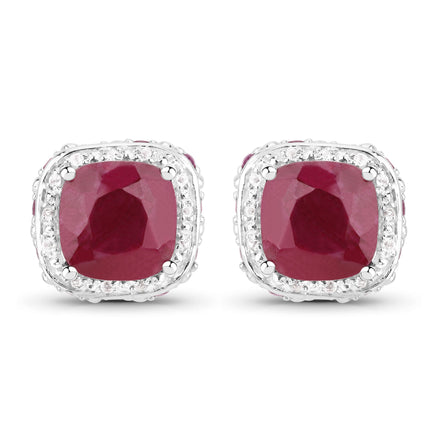 6.12 Carat Dyed Ruby, Ruby and White Topaz .925 Sterling Silver Earrings