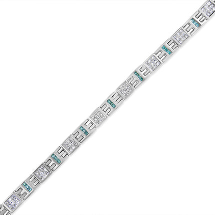 14K White Gold Princess-Cut white and Blue Diamond 3.00 cttw Fashion Link Bracelet (H-I Color, SI1-SI2 Clarity)
