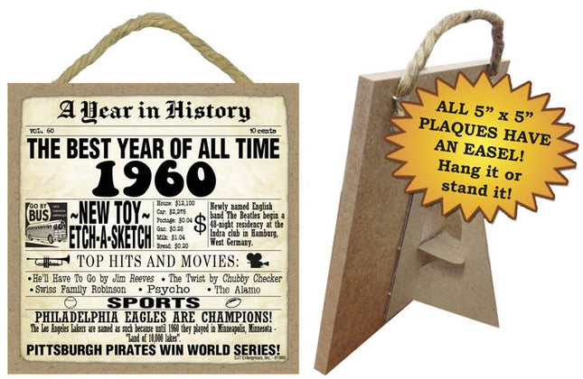 1960 A Year in History Plaques 5" x 5" wood plaque/sign