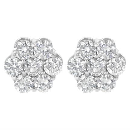 Sterling Silver 2 cttw Floral Composite 7 Stone Diamond Stud Earring (I-J, I1-I2)