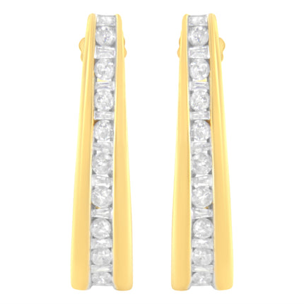 10K Yellow Gold 1 cttw Channel Set Diamond J-Hoop Earrings (H-I Clarity, I1-I2 Color)