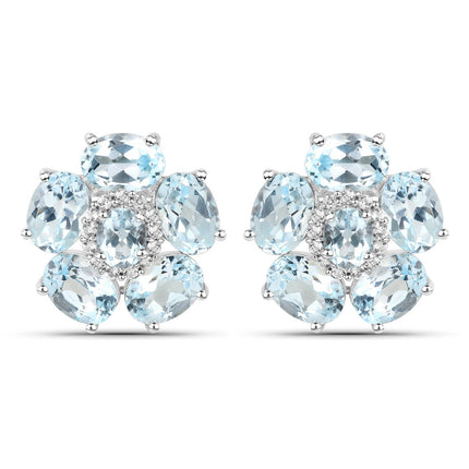 18K White Gold Plated 10.48 Carat Genuine Blue Topaz and White Topaz .925 Sterling Silver Earrings