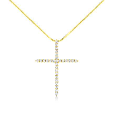 10K Yellow Gold 3.00 cttw Round-Cut Diamond Cross 18" Pendant Necklace (J-K Color, I1-I2 Clarity)