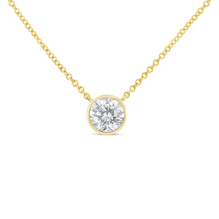10K Yellow Gold 1/3 Carat Round Brilliant-Cut Diamond Modern Bezel-Set Solitaire 16"-18" Pendant Necklace (H-I Color, SI2-I1 Clarity)