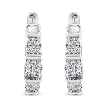 .925 Sterling Silver 1/2 Cttw Lab Grown Round Diamond Floral Cluster Hoop Earrings (F-G Color, SI1-SI2 Clarity)