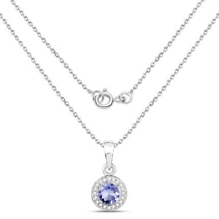 1.05 Carat Genuine Tanzanite and White Topaz .925 Sterling Silver Pendant