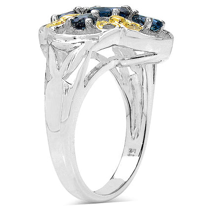 Two Tone Plated 1.45 Carat Genuine London Blue Topaz .925 Sterling Silver Ring