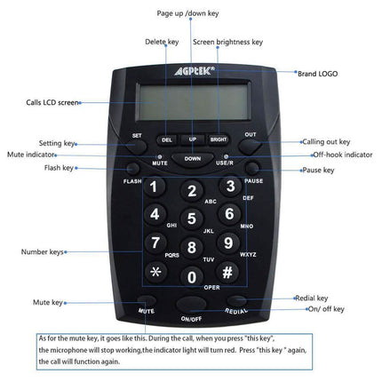 Call Center Dialpad Headset Telephone with Tone Dial Key Pad and Redial