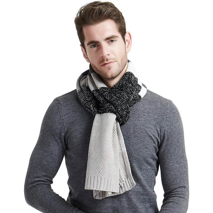 Cashmere Feel Wool Blend Long Scarf Color Block Striped Patchwork