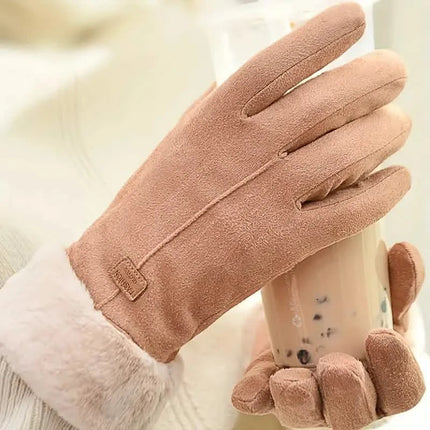 Cashmere Warm Suede Leather Plush Touch Screen Gloves