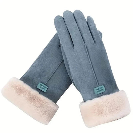 Cashmere Warm Suede Leather Plush Touch Screen Gloves