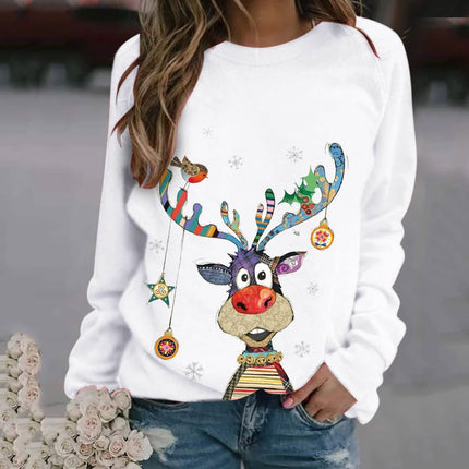 Casual O-Neck Long Sleeve Elk Print Hoodies and Pullover Tops Tees Hoody