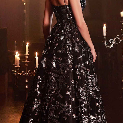 Cinderella Divine CB073 Floor Length Luminescent Floral Sequin Print Ball Gown
