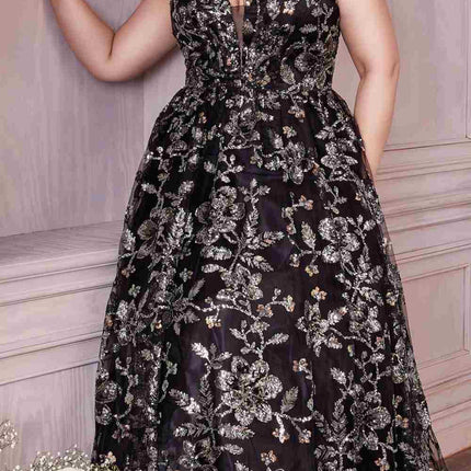Cinderella Divine CB073 Floor Length Luminescent Floral Sequin Print Ball Gown