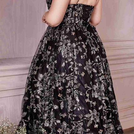 Cinderella Divine CB073 Floor Length Luminescent Floral Sequin Print Ball Gown