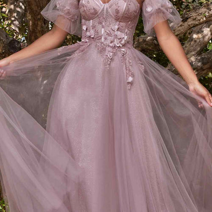 Cinderella Divine CB080 Long Strapless Tulle Floral Ball Gown