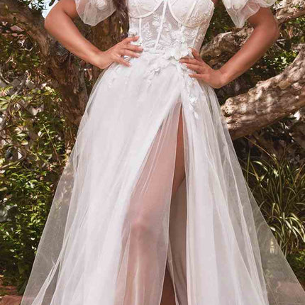 Cinderella Divine CB080W Long Strapless Tulle Floral Ball Gown