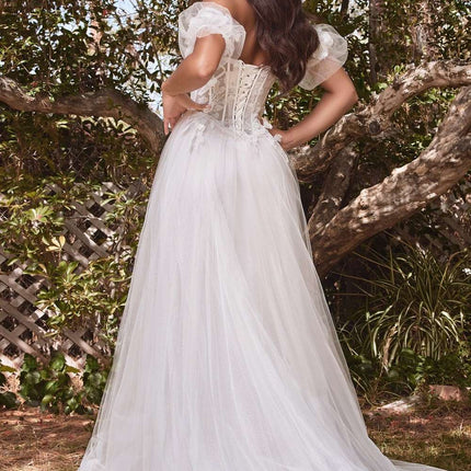Cinderella Divine CB080W Long Strapless Tulle Floral Ball Gown