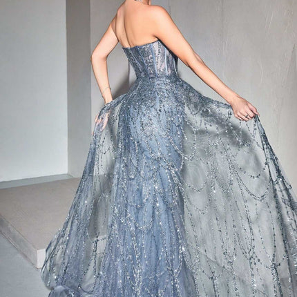 Cinderella Divine CB095 Strapless Lace Fitted Gown with Over Skirt