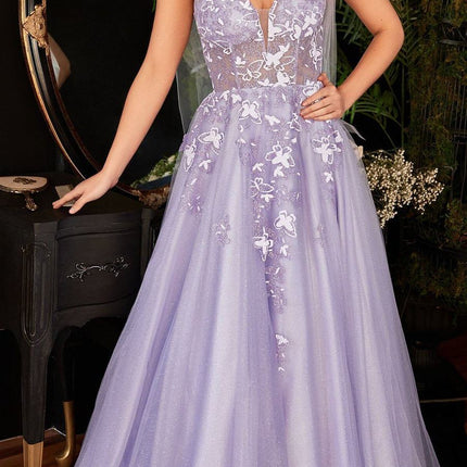 Ladivine CB097 Long A-Line Tulle Gown with Floral Detail