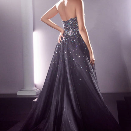 Ladivine CB114 Long Strapless Formal Gown with Jewel Accents