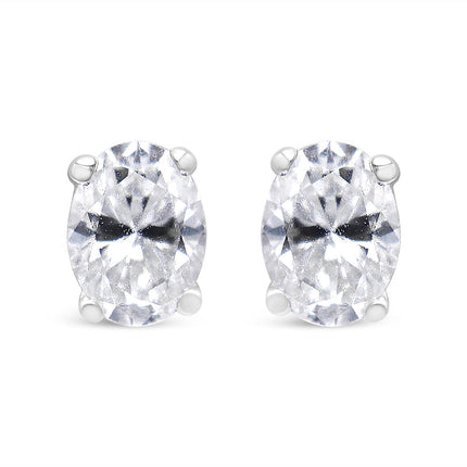 14K White Gold 1.00 Cttw Lab Grown Oval Solitaire Diamond Stud Earrings (F-G Color, VS2-SI1 Clarity)