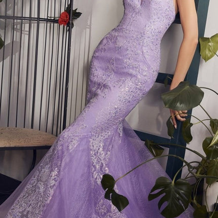 Cinderella Divine CC2279 Long Glitter Printed Mermaid Gown