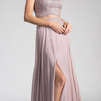 Cinderella Divine CD0113 Illusion Beaded Formal Gown Cap Sleeves