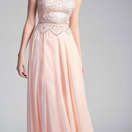 Cinderella Divine CD0113 Illusion Beaded Formal Gown Cap Sleeves