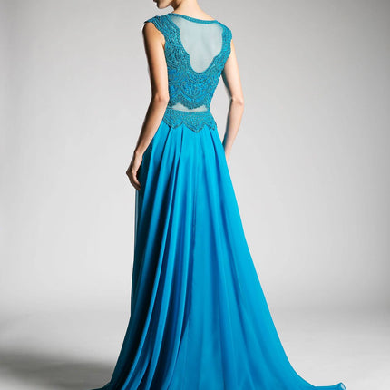 Cinderella Divine CD0113 Illusion Beaded Formal Gown Cap Sleeves