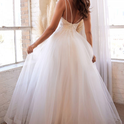 Cinderella Divine CD0154W Long Layered Tulle Dress Beaded Applique Bodice