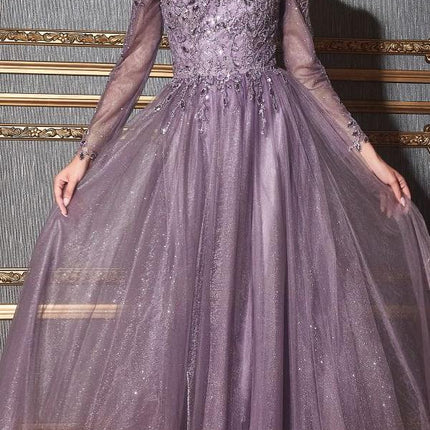 Cinderella Divine CD0172 A-Line Layered Tulle Gown Off The Shoulder Long Sleeve