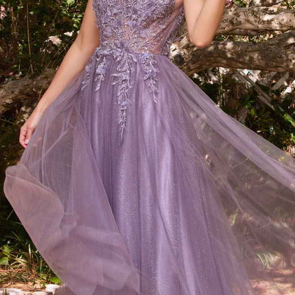 Cinderella Divine CD0181 Long Lace Floral A-Line Tulle/Lace Dress
