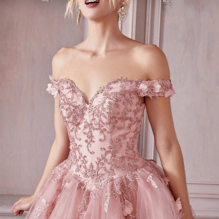 Cinderella Divine CD0185 Off The Shoulder Layered Tulle Ball Gown