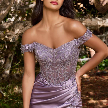 Cinderella Divine CD0186 Long Floral Off the Shoulder Gown with Slit