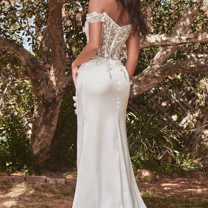 Cinderella Divine CD0186W Long Floral Off the Shoulder Gown with Slit