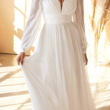 Cinderella Divine CD0192W Long Sleeve A-Line Chiffon Dress