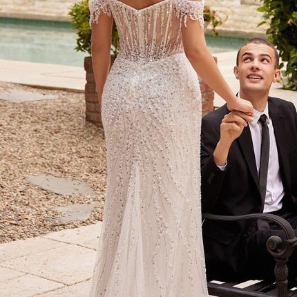 Ladivine CD0203W Long Off the Shoulder Sequin Wedding Gown with Slit
