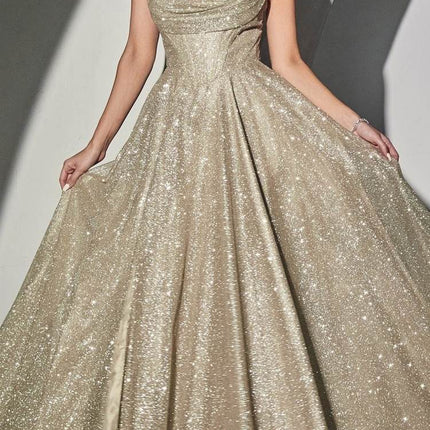 Ladivine CD252 Floor Length Lace Up Glitter A-Line Ball Gown