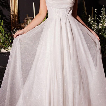 Ladivine CD253W Long Glitter Flocked Bridal Gown with Slit