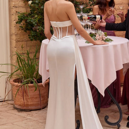 Ladivine CD269W Floor Length Strapless Luxurious Satin Corset Gown