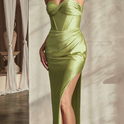 Ladivine CD338 Long Strapless Luxe Satin Fitted Formal Gown