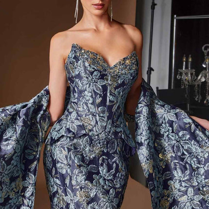 Ladivine CD655 Luxurious Floral Jacquard Fitted Mermaid Gown
