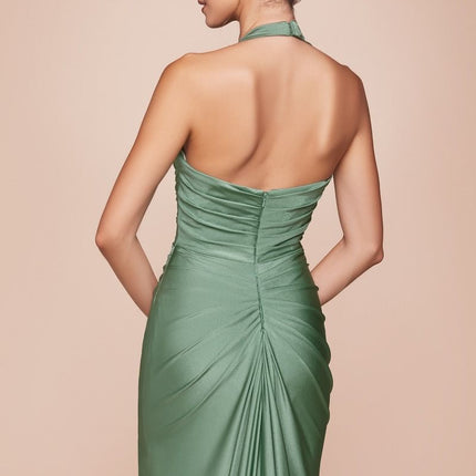 Ladivine CD796C Dress Stretch Satin Halter Fitted Curve Gown