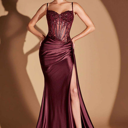 Ladivine CD868 Long Glamorous Lace Detailed Formal Gown Side Sash