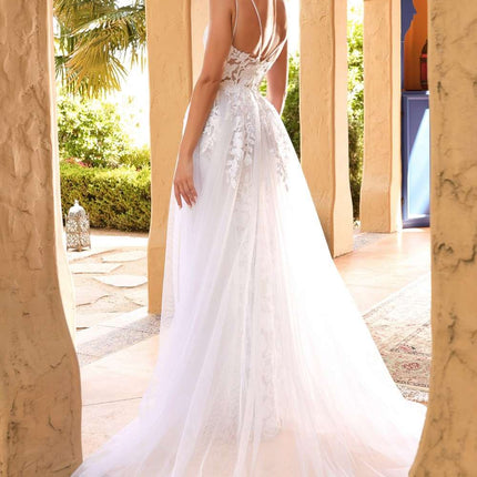 Cinderella Divine CD931W Lace Wedding Gown Sheer Overlay Lace Applique