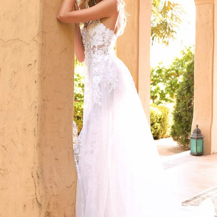 Cinderella Divine CD931W Lace Wedding Gown Sheer Overlay Lace Applique